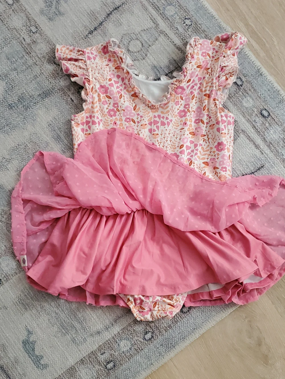 Cheeky Plum Girls Farrah leotard Citrus floral pattern pink ruffle skirt Sz8y